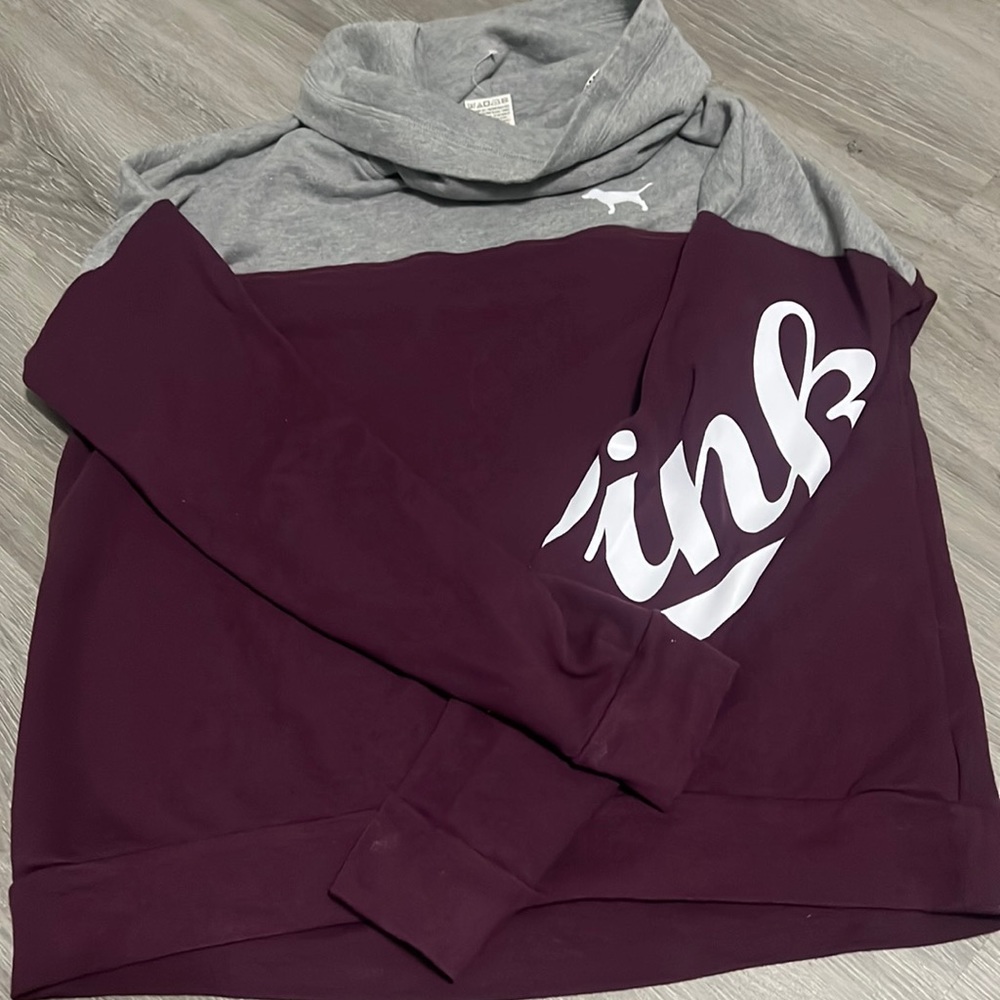 Victoria’s Secret Maroon and Grey Cowl Neck sweatshirt with PINK logo